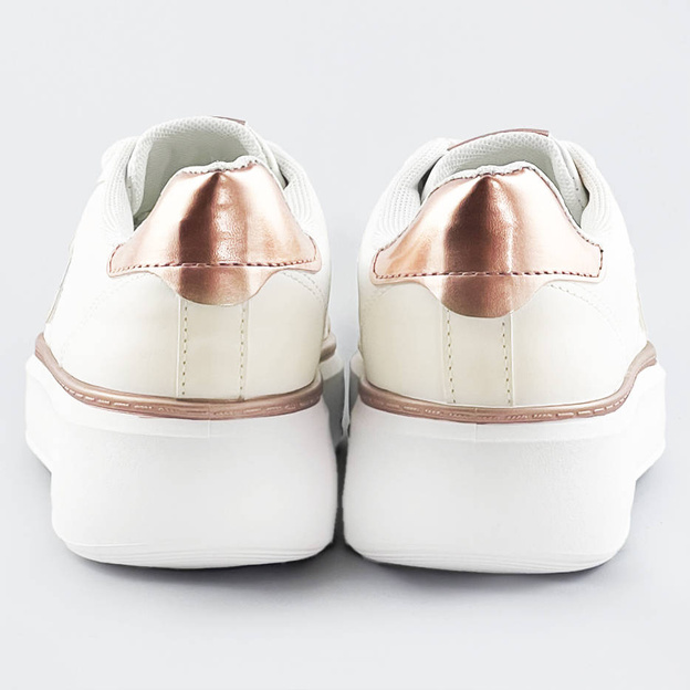 Sznurowane sneakersy z gwiazdką biały-miedź (bb126n)