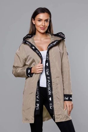 Cienka kurtka damska z ozdobną lamówką beżowa (B8145-12)