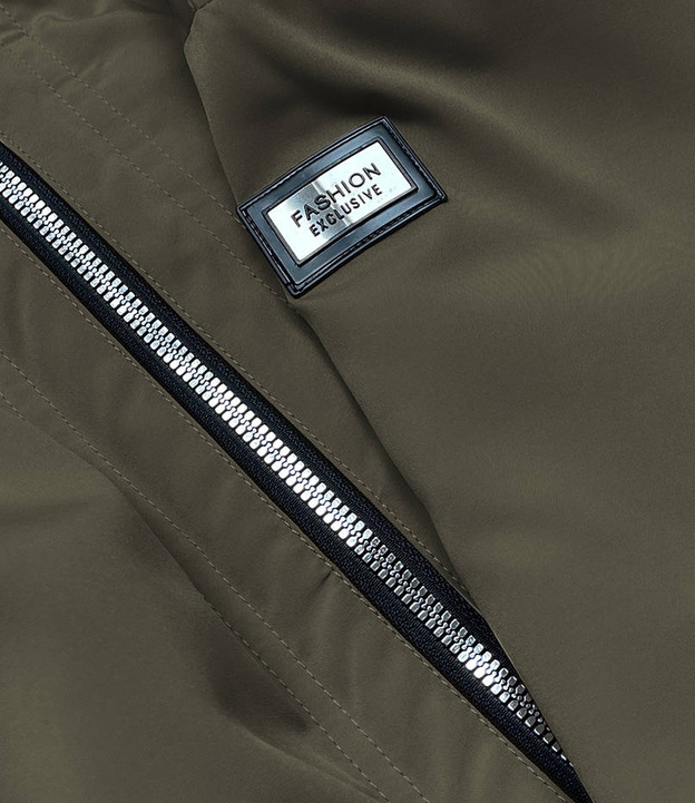 Kurtka damska z ozdobną lamówką khaki (b8150-11)