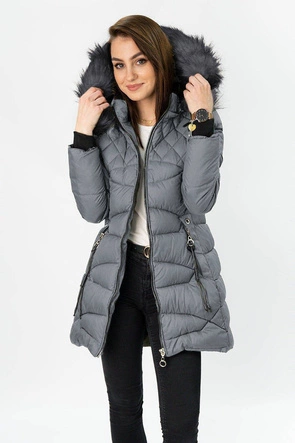 PIKOWANA DAMSKA KURTKA Z KAPTUREM SZARA (808)