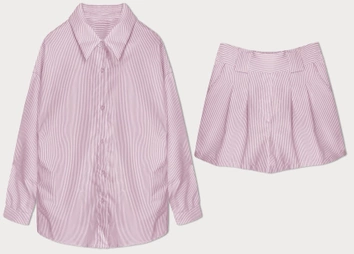 Zestaw w paseczki koszula i szorty różowy (16071)