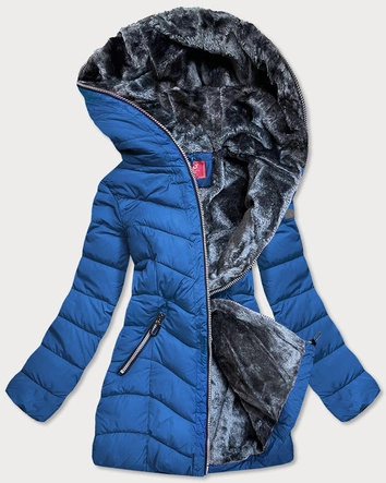 KURTKA ZIMOWA Z KAPTUREM NA FUTERKU NIEBIESKA (M21007)