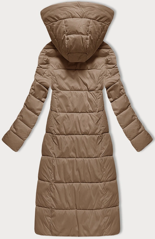 Pikowana długa kurtka zimowa damska Libland ciemny beżowy (7767)