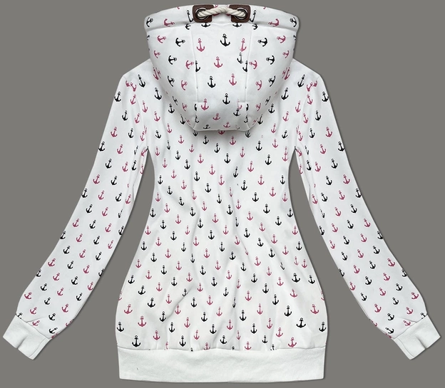 Ciepła rozpinana bluza w kotwice biała (2307)