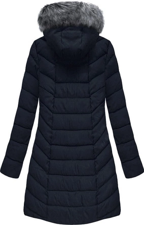 PIKOWANA DAMSKA KURTKA ZIMOWA Z KAPTUREM GRANATOWA (B2645)