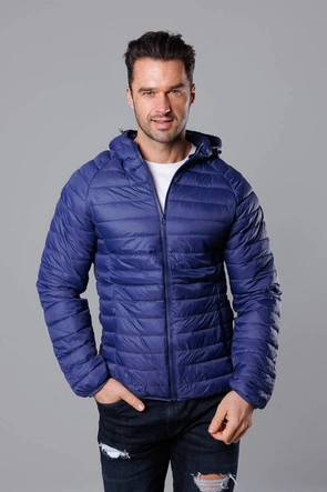 Pikowana kurtka męska z kapturem ciemno niebieska (HM112-50)