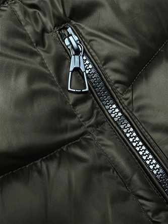 Zimowa dwustronna kurtka damska z kapturem khaki-beż (B8203-11046)