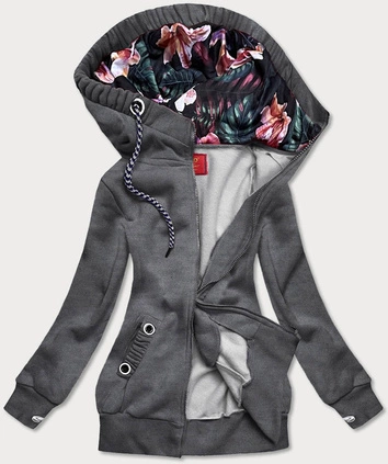 BLUZA DAMSKA Z OZDOBNYM KAPTUREM GRAFITOWA (AMG645-1)