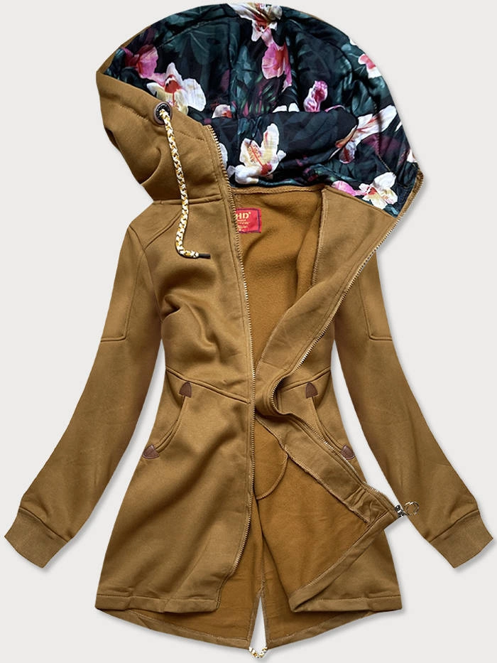 Długa damska bluza z kapturem musztardowa (amg705)