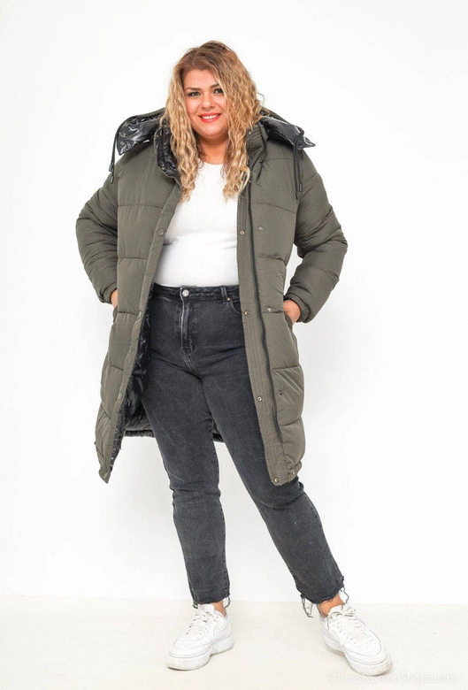 Gruba dwustronna kurtka zimowa damska czarny-khaki (V768g)