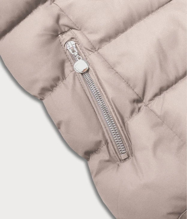 Puchowy bezrękawnik damski ciemny beżowy (5M719-62)