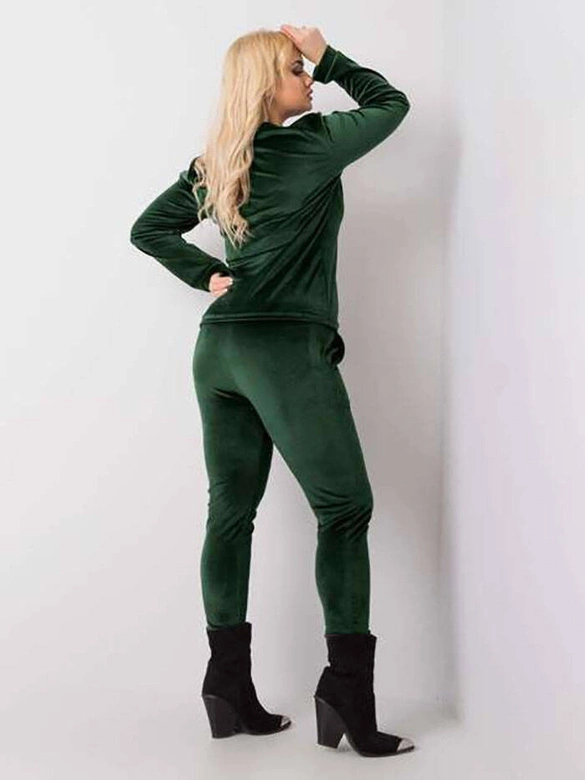 Welurowy dres damski plus size ciemny zielony (6085)