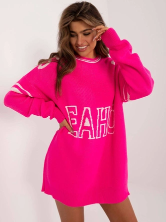 Damski sweter oversize neonowy róż (0558)