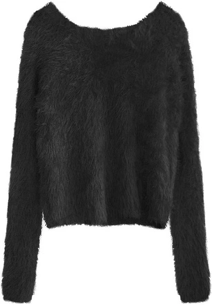 KRÓTKI FUTRZANY SWETER CZARNY (502ART)