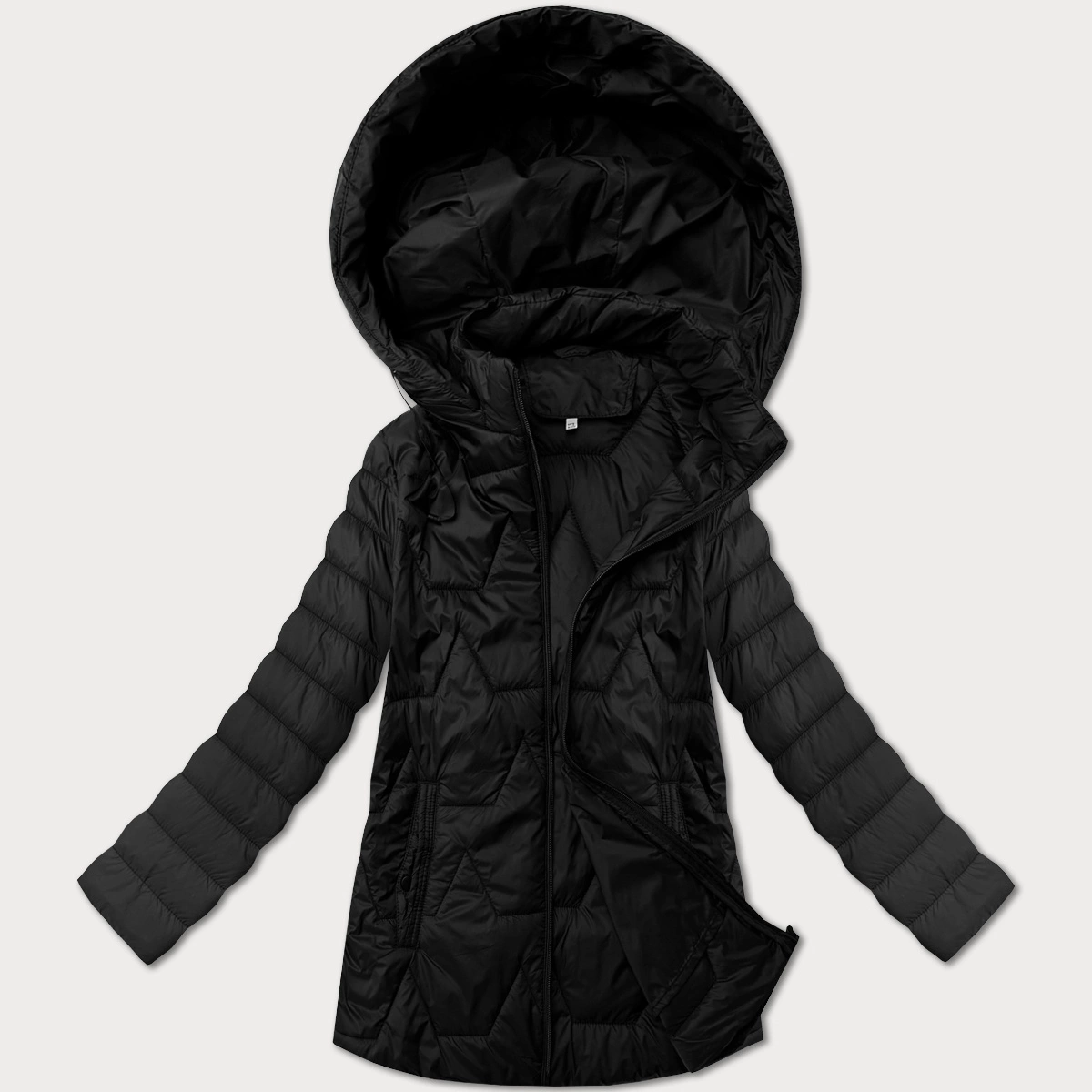 Lekka pikowana kurtka damska z kapturem plus size J Style czarna (16M9263-392)