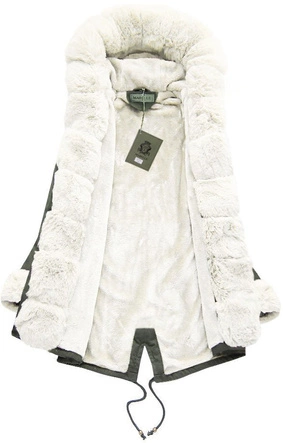 BAWEŁNIANA PARKA Z FUTREM KHAKI-BIAŁA (6128)