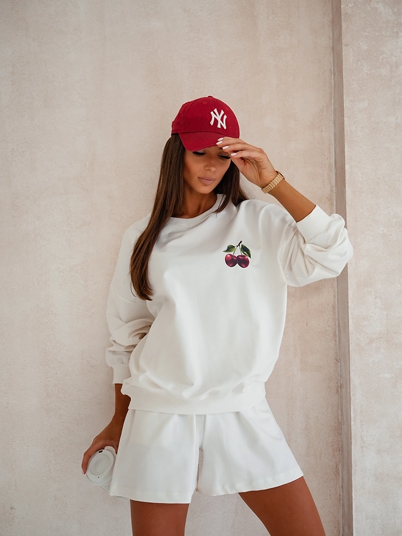 Zestaw bawełniana bluza + szorty ecru (VE101)