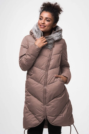 DŁUGA KURTKA ZIMOWA Z KAPTUREM ANTYCZNY RÓŻ (J18-002)