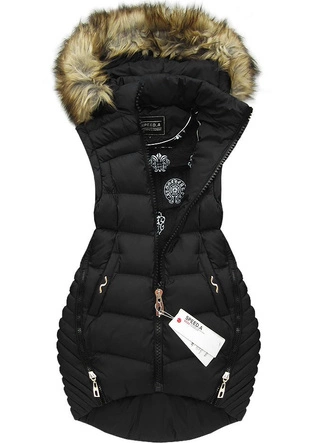 ASYMETRYCZNA KURTKA/BEZRĘKAWNIK Z KAPTUREM CZARNA (W816)