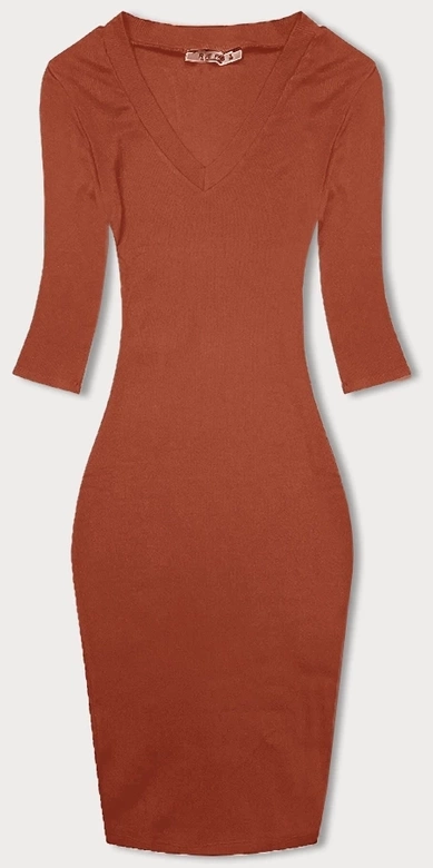 Dopasowana sukienka w prążki pomarańczowa (5579-20)