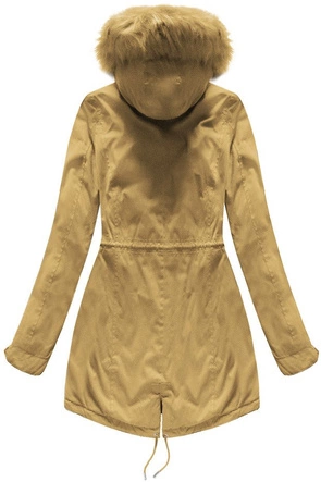 Damska zimowa parka z kapturem musztardowa (7617)