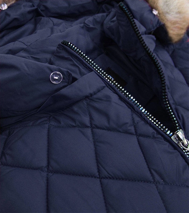 PIKOWANA KURTKA DAMSKA Z KAPTUREM GRANATOWA (808BIG)