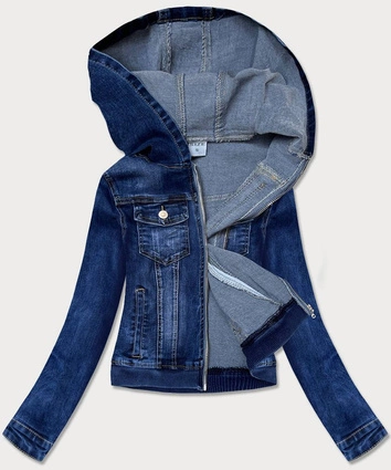 DAMSKA KURTKA JEANSOWA Z KAPTUREM GRANATOWA (5653-K)