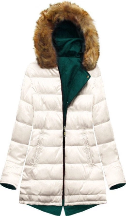 DWUSTRONNA ZIMOWA PARKA DAMSKA Z KAPTUREM ZIELONA-ECRU (B2636)