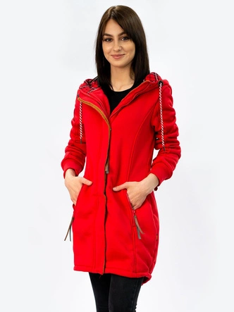 DŁUGA BLUZA DAMSKA Z KAPTUREM CZERWONA (AMG-675)