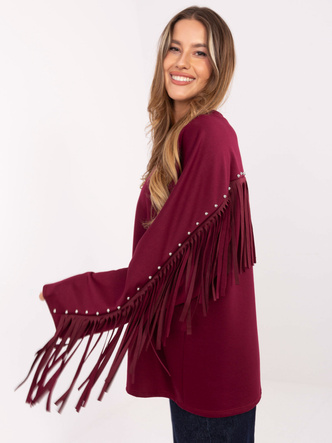 Luźna bluza damska z frędzlami bordowa (21695)