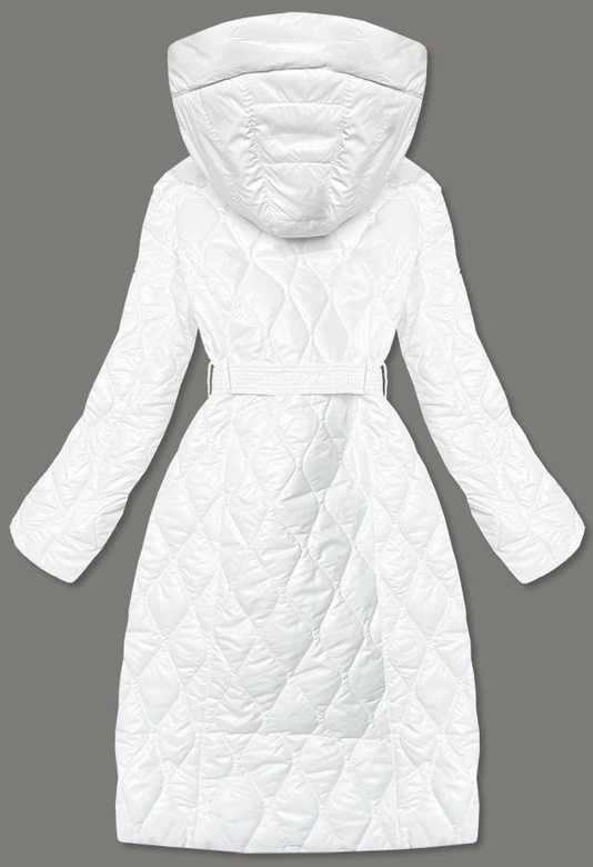 DŁUGA PIKOWANA KURTKA Z PASKIEM BIAŁA (7257)