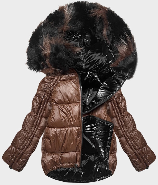 DWUSTRONNA KURTKA OVERSIZE CZARNO-BRĄZOWA (H-1080-01)