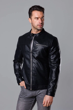 Klasyczna kurtka męska ekoskóra czarna (11Z8025)