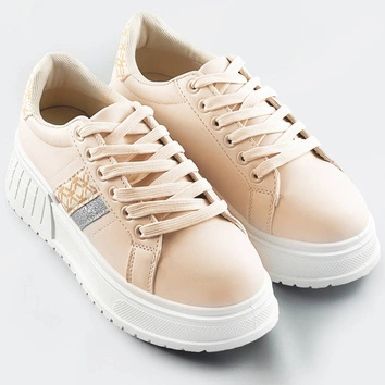 Sneakersy na grubej podeszwie beżowe (ad-576)