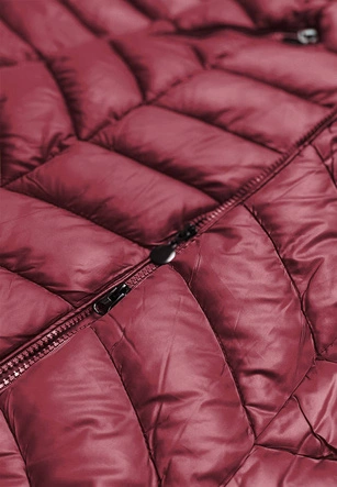 Pikowana kurtka damska z kapturem bordowa (8916-b)