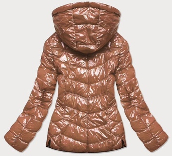 Lakierowana kurtka damska z kapturem złota (b9759-101)