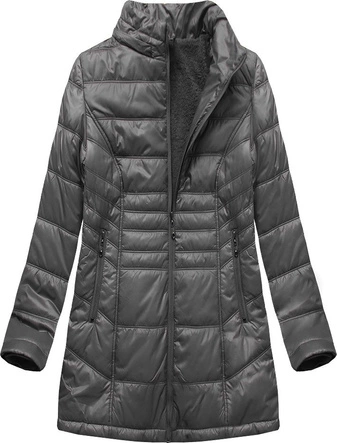 PIKOWANA DAMSKA KURTKA ZIMOWA Z KAPTUREM CIEMNOSZARA (B2617-30)
