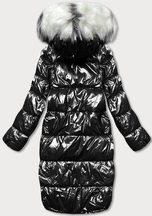 Dwustronna metaliczna kurtka zimowa czarno-beżowa (P21-7901-1+62)
