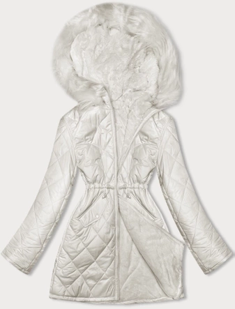 Dwustronna kurtka damska pikowana - futro ecru (H-897-11)