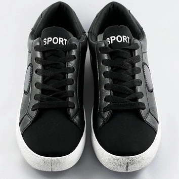 Damskie trampki z łączonych materiałów czarne (1088)