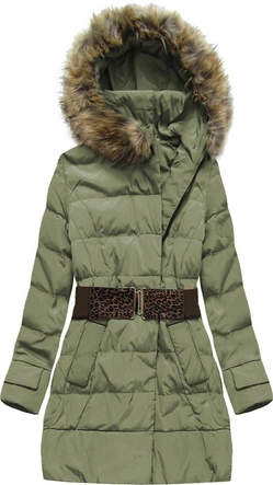 ZIMOWA KURTKA DAMSKA Z KAPTUREM I PASKIEM KHAKI (1976)