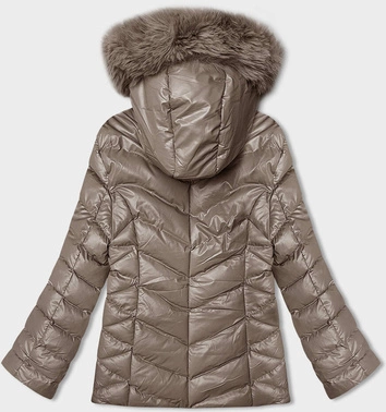 Krótka kurtka zimowa z kapturem cappuccino (5M3138-84)