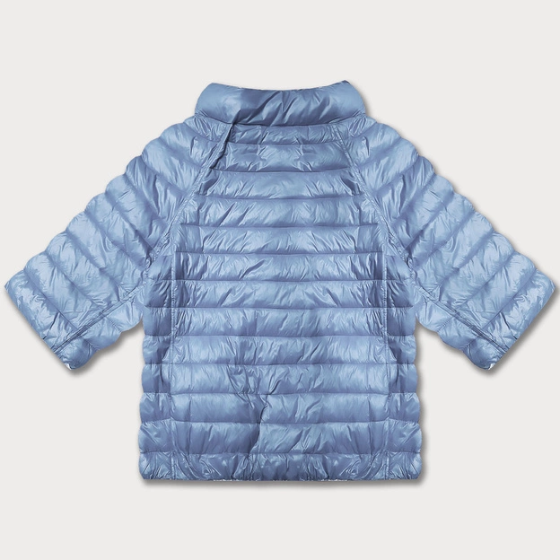 Dwustronna kurtka damska plus size z rękawem 3/4 Minority jasny niebieski/kwiaty (M23-7010-50)