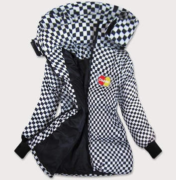 DAMSKA ZIMOWA KURTKA W KRATKĘ CZARNO-BIAŁA (701ART)