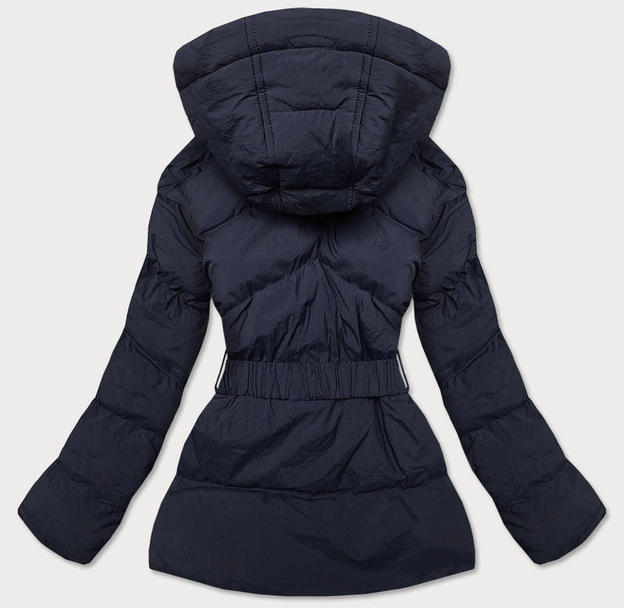 Pikowana kurtka przejściowa z paskiem granatowa (23060-1)