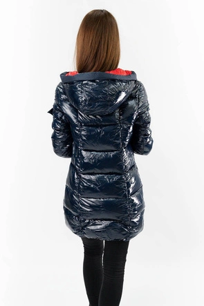 BŁYSZCZĄCA ZIMOWA KURTKA DAMSKA GRANATOWO-CZERWONA (B9545-304)