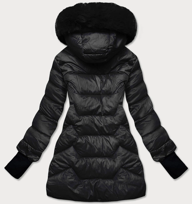 PIKOWANA KURTKA ZIMOWA Z KAPTUREM CZARNA (B2719-1)