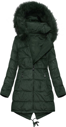 DWUSTRONNA DAMSKA PARKA ZIMOWA WELUROWA CIEMNOZIELONA (7911)