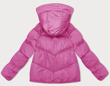 Luźna kurtka damska z kapturem neonowy róż (8118)