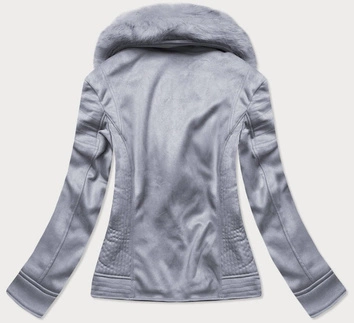 Zamszowa damska ramoneska z futerkiem wrzosowa (6502big)